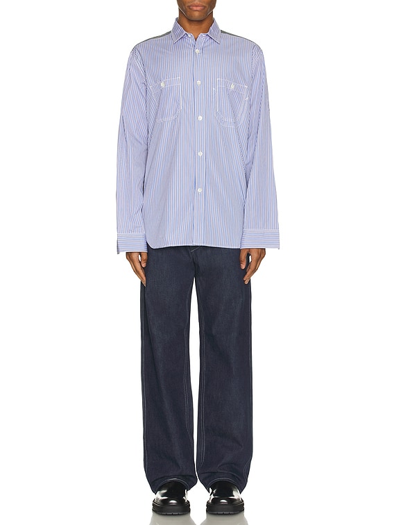 Junya Watanabe Stripe Shirt in Navy, Sax, White, & Grey | FWRD
