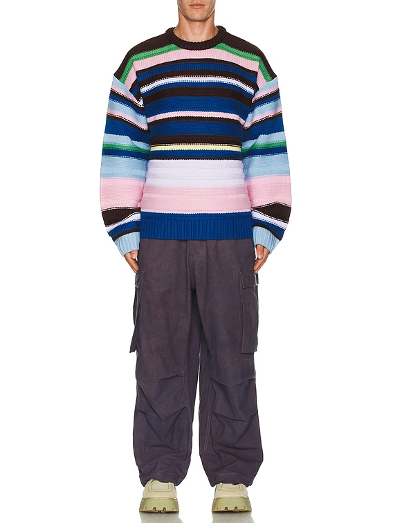 JW Anderson Multi Stripe Crew Neck Jumper in Blue & Multi | FWRD