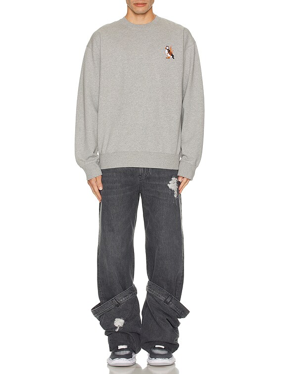 シャツ J W ANDERSON Puffin embroidery man to man mid grey melange J JW Anderson Puffin Embroidery Sweatshirt in Mid Grey Melange