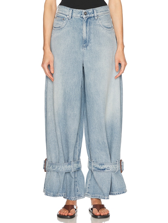 JW Anderson Buckle Wide Leg Jeans in Light Blue | FWRD