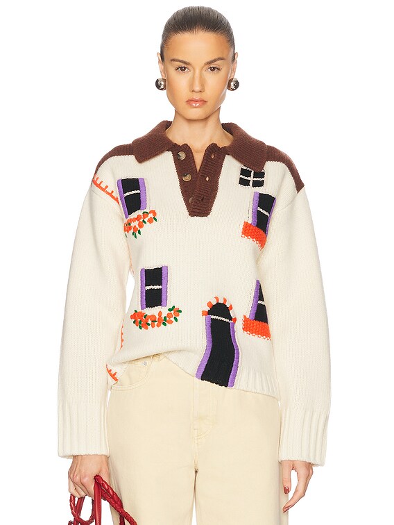 JW Anderson House Polo Jumper in Flax | FWRD