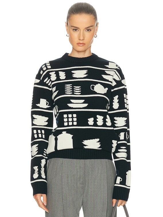 JW Anderson Crockery Jacquard Jumper in Black & White | FWRD