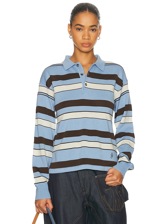 JW Anderson Knitted Rugby Polo Sweater in Misty Blue | FWRD