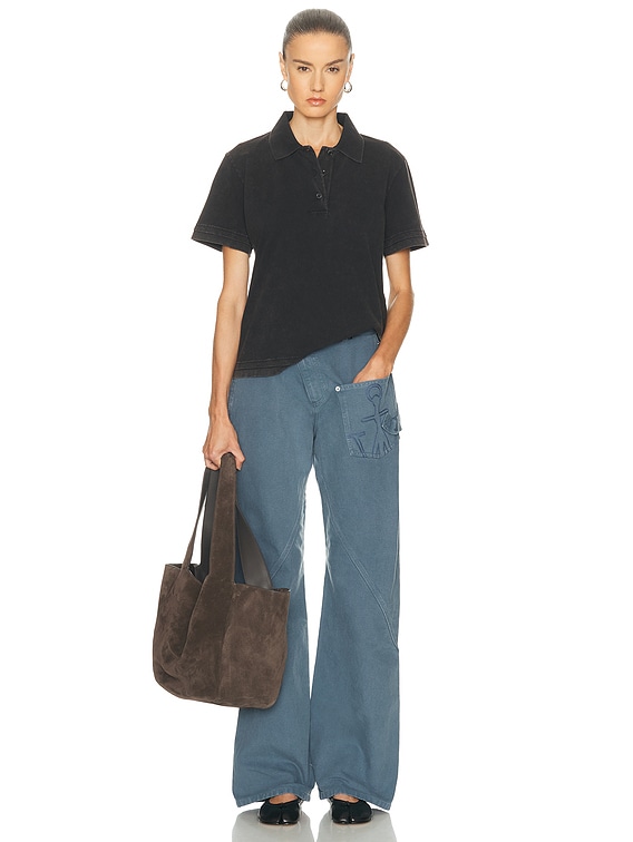 JW Anderson Layered Short Sleeve Polo Top in Washed Black | FWRD