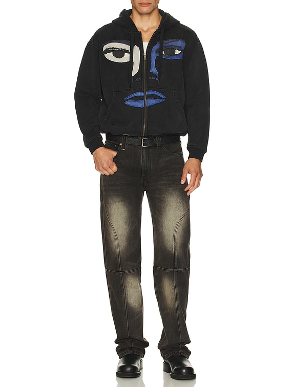 Patchwork Face Heavyweight Zip Up Hoodie