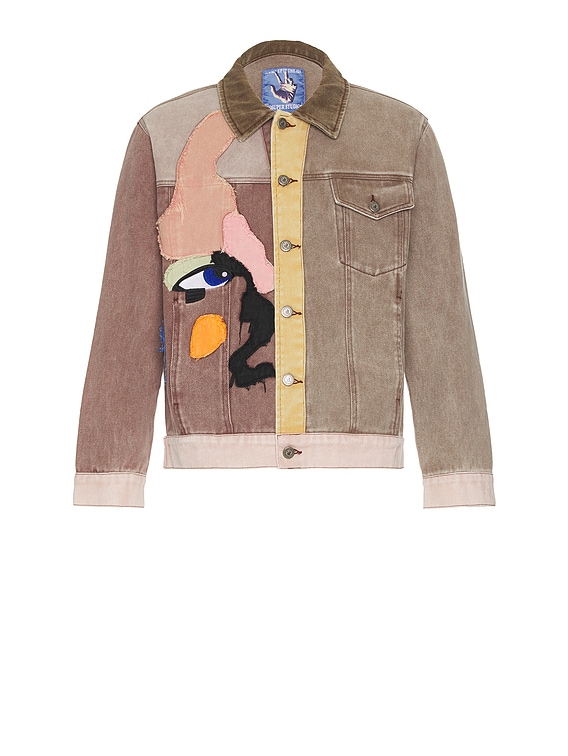 KidSuper Patchwork Face Colorblocked Twill Jacket in Brown