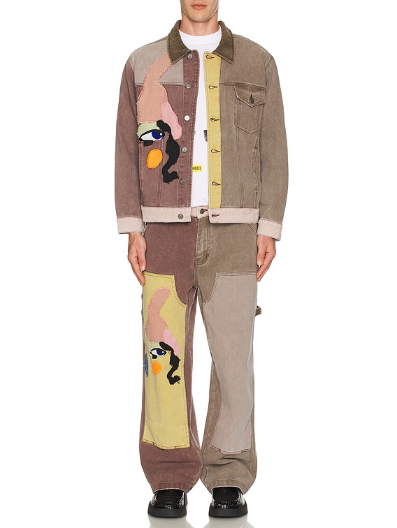 Patchwork Face Colorblocked Twill Jacket