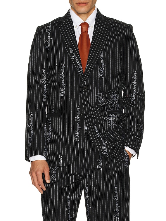 KidSuper Embroidered Ks Pinstripe Suit Top in Black | FWRD