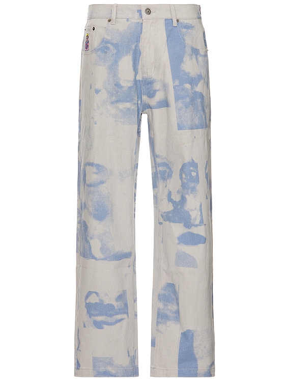 KidSuper アートプリント デニムパンツ Face Embroidered Denim Pants [Grey] - KidSuper