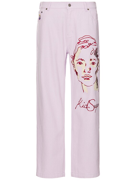Embroidered Girl Face Pants