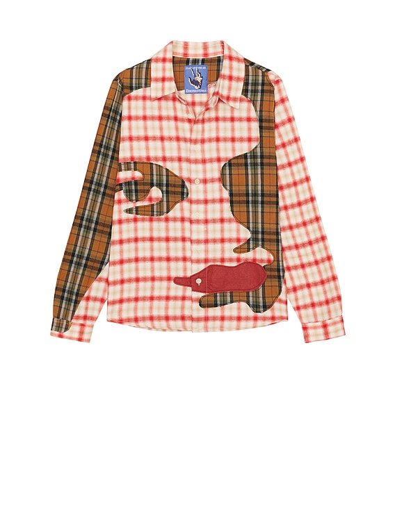 KidSuper Patchwork Face Flannel Shirt in Red | FWRD KidSuper Patchwork Face Flannel Shirt in Red | FWRD
