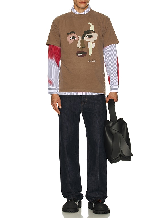 Blurry Face Airbrush Striped Button Up Shirt