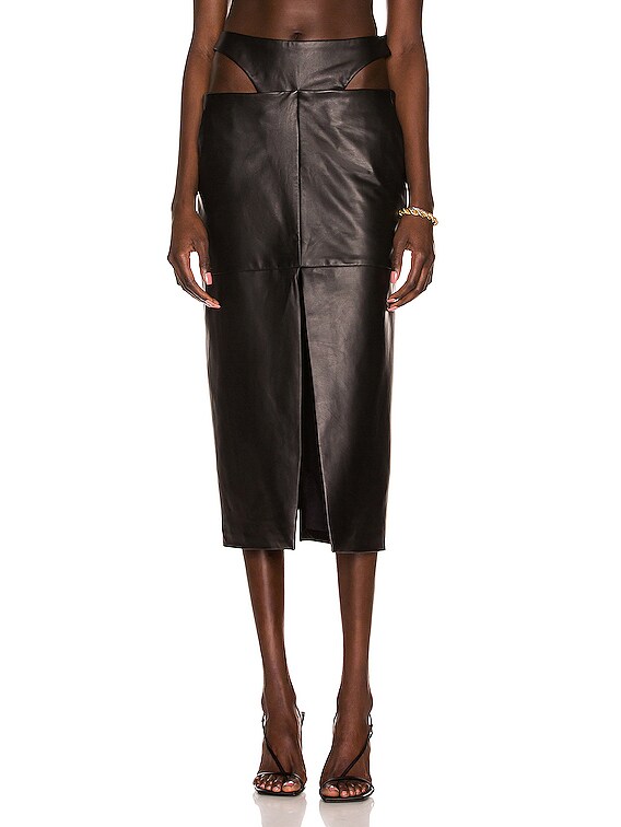 X FWRD Lola Lowrider Leather Midi Skirt in Black FWRD Women Clothing Skirts Leather Skirts 