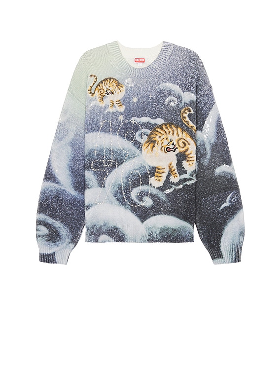 KENZO ケンゾー Cloud Tigers Crewneck Jumper Kenzo Cloud Tiger Jumper in Midnight Blue | FWRD