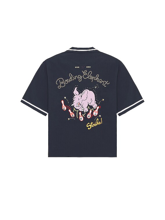 けんぞう様 Kenzo Bowling Elephant Hawaian Shirt in Midnight Blue | FWRD