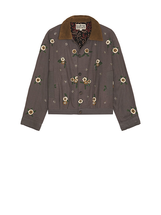 Kartik Research Pleated Jacket in Grey, Emerald, Teak, & Gold | FWRD