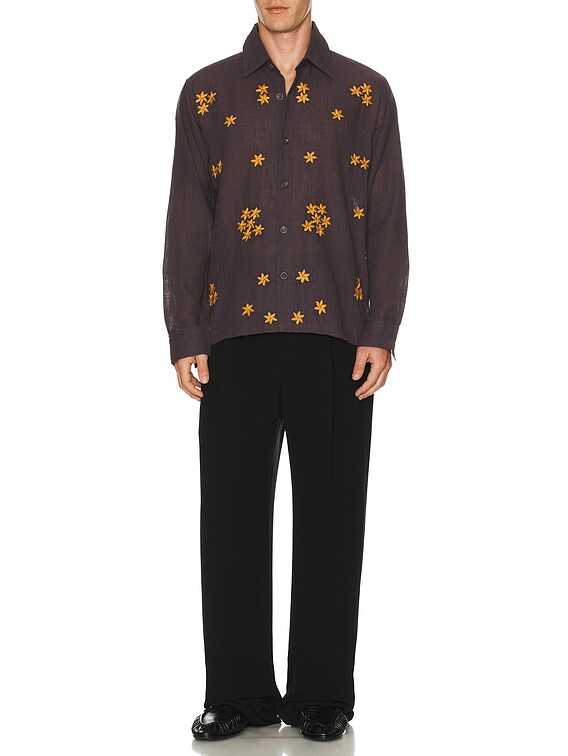 Kartik Research Box Shirt Long Sleeve in Deep Purple & Rust