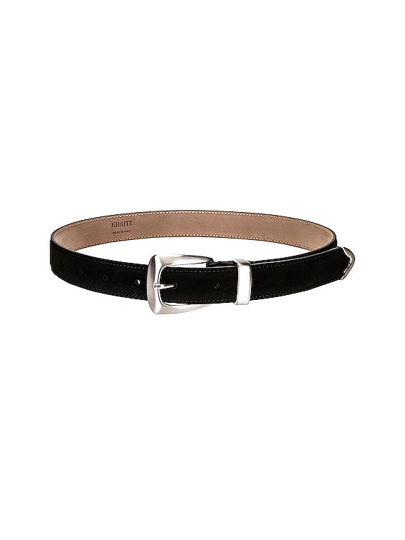 Khaite - Benny Black Suede & Silver Buckle Belt