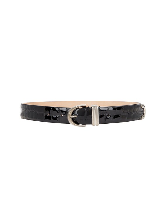 KHAITE Bambi Embossed Belt in Black & Antique Silver | FWRD KHAITE Bambi Embossed Belt in Black & Antique Silver | FWRD