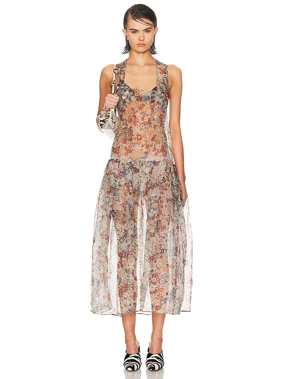 khaite sheer dress Khaite Leibel High-Neck Sheer Maxi Dress
