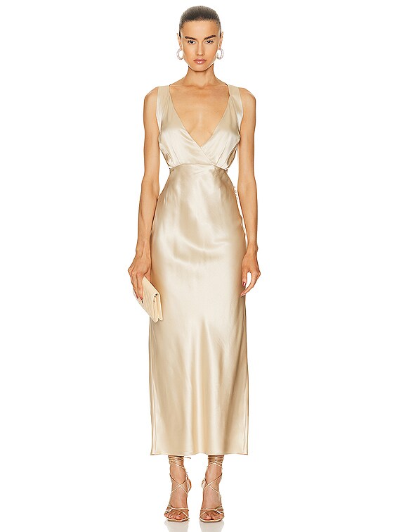 khaite gold dress KHAITE Exclusive Taja Dress in Golden Ochre - Golden Ochre Designer Dress main image 1