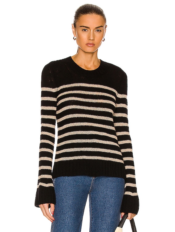 KHAITE Tilda Crewneck Marnier Stripe Sweater in Black & Powder ...