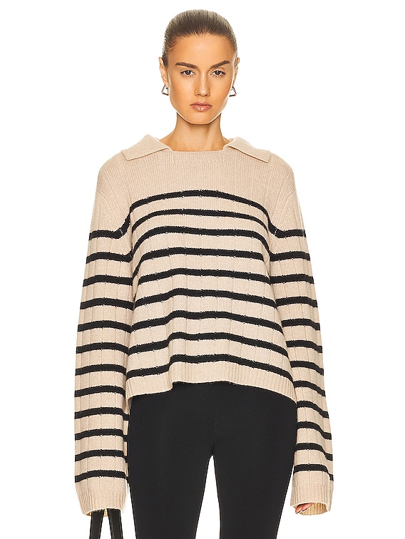 KHAITE Mateo Sweater in Butter & Black Stripe
