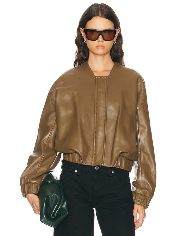 KHAITE Cordan Leather Jacket in Dark Olive | FWRD