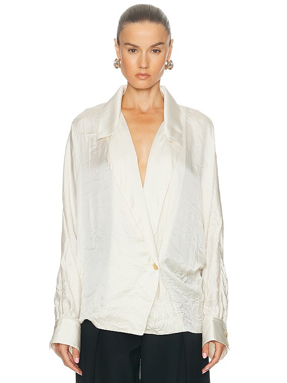KHAITE Garth Top in Crinkle Ivory | FWRD