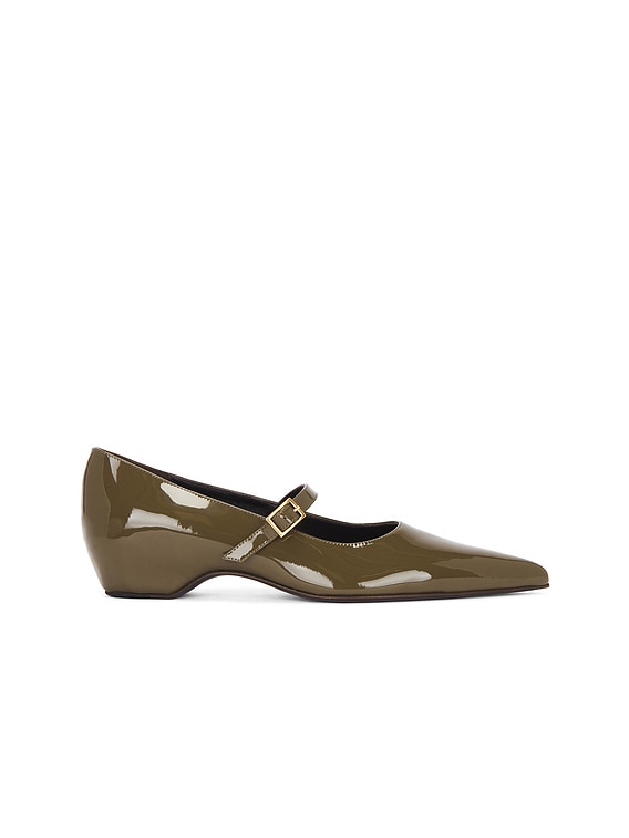 KHAITE Sybil Mary Jane Flat in Dark Olive | FWRD