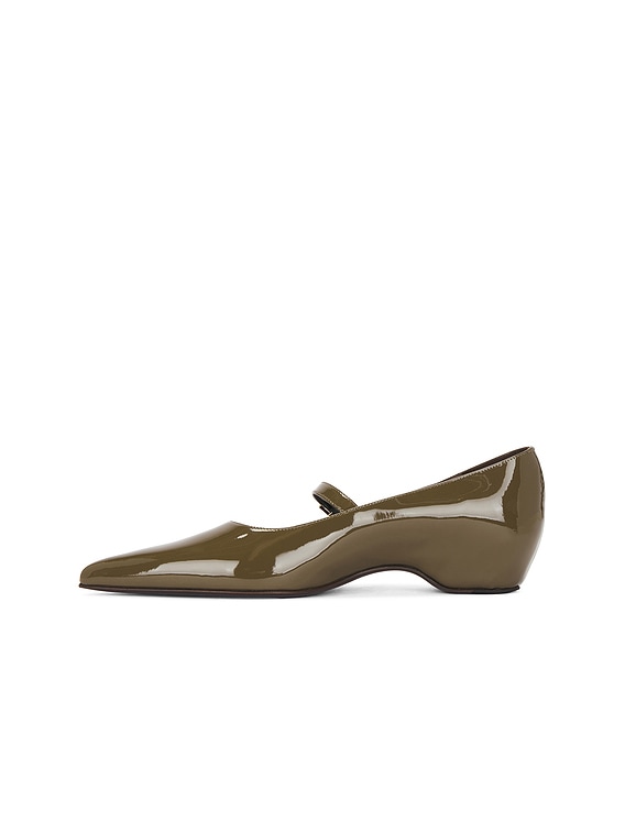 KHAITE Sybil Mary Jane Flat in Dark Olive | FWRD