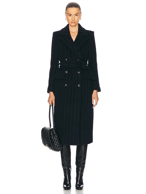 L'AGENCE Olina Long Coat With Belt in Midnight & Ivory | FWRD