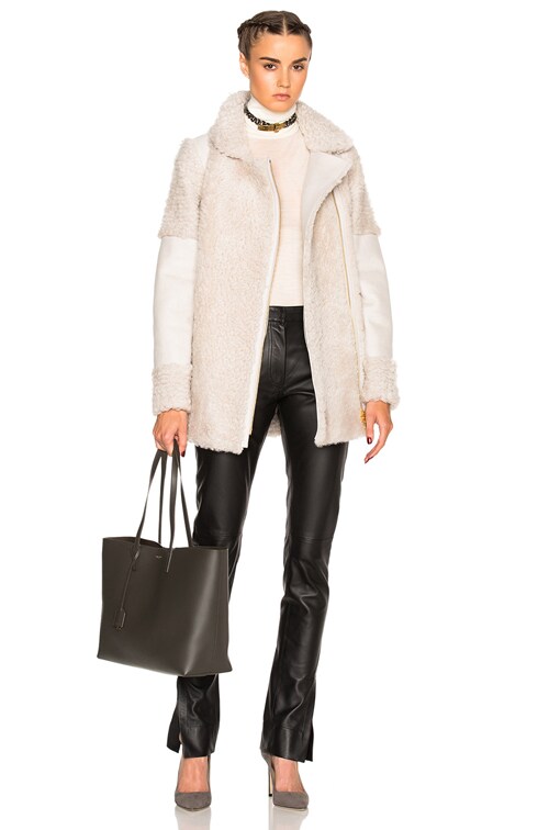 Lanvin Belted Shearling Jacket in Majestic | FWRD