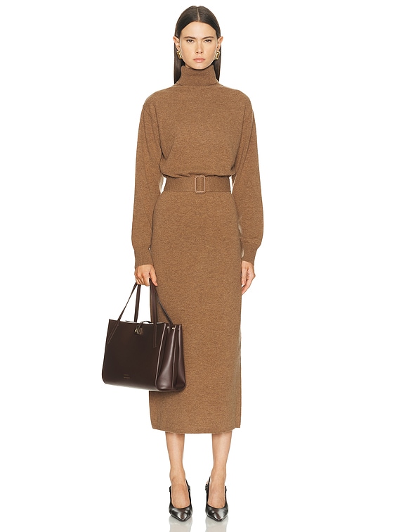 L'Academie By Marianna Leslia Belted Midi Dress in Dark Camel | FWRD