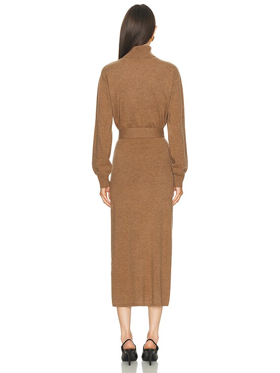 brown belted midi dress Brown Cotton Belted Midi Dress  self-portrait-US