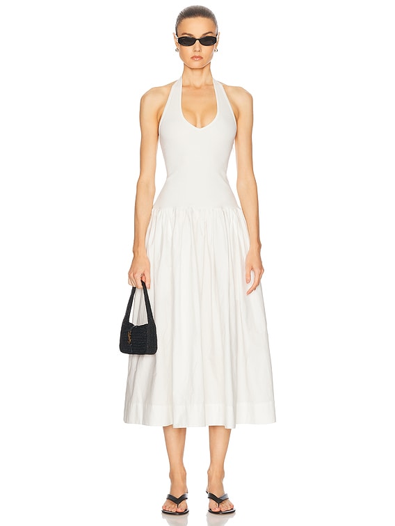 knee length dresses for ladies Satin Puff Sleeve Tie Neck Midi Dress | A-Line Dress main image 1