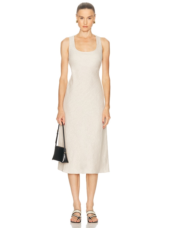 L'academie Eula Linen Midi Dress in BEIGE. Size XL