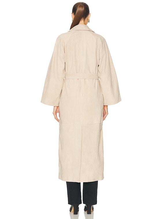 L'Academie by Marianna Kofi Suede Trench Coat in Beige Gray | FWRD
