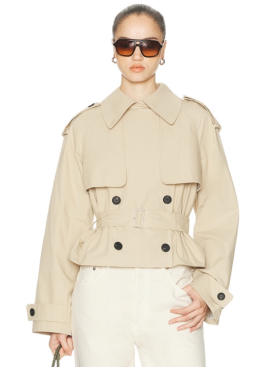 L'Academie by Marianna Kimmi Cropped Trench Jacket in Taupe | FWRD
