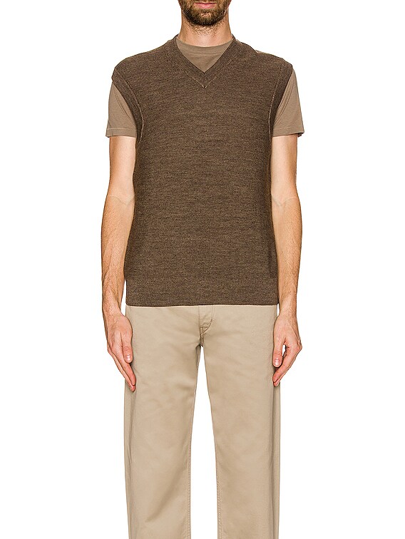 Lemaire V-Neck Vest in Moss Green Melan | FWRD 