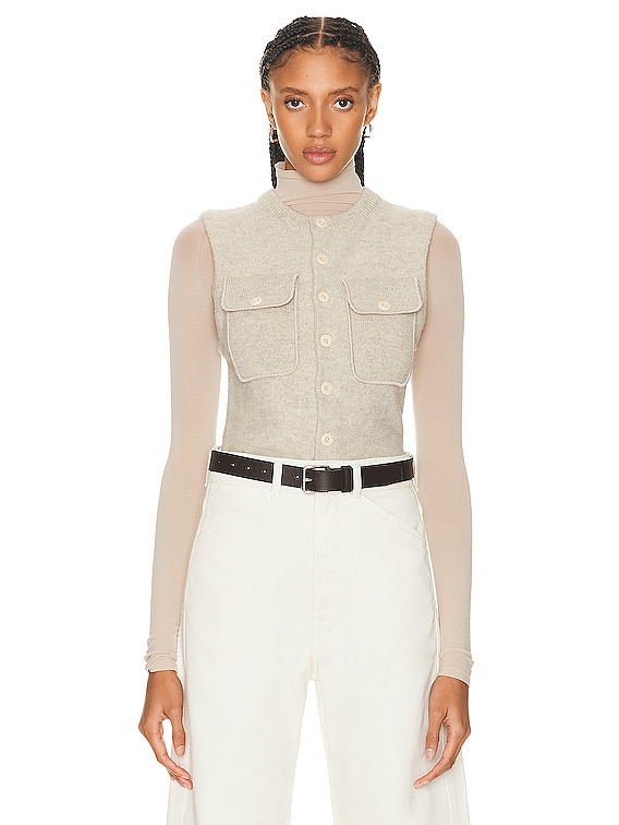 Lemaire Sleeveless Fitted Cardigan in Chalk