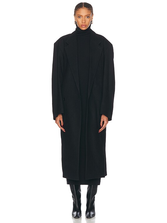 Lemaire Maxi Double Breasted Coat in Black | FWRD