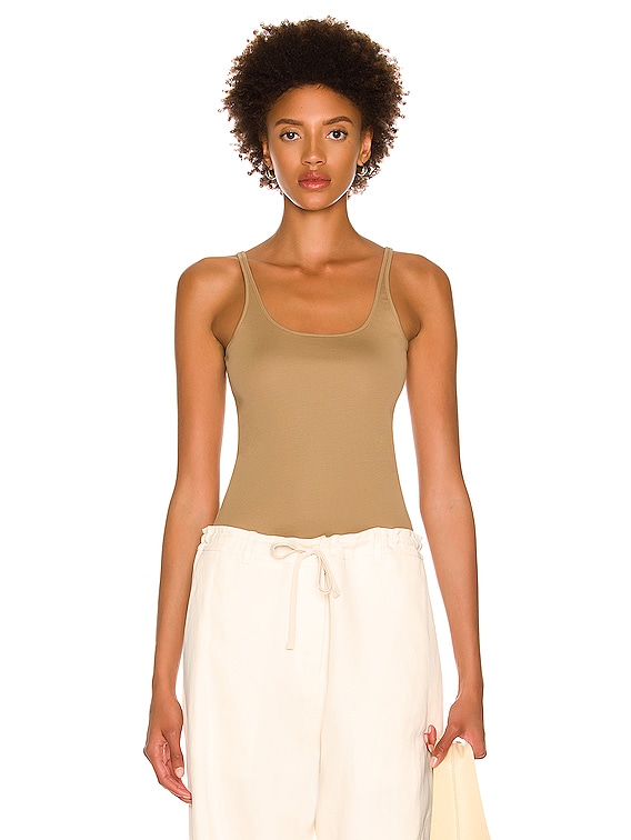 Brown Ribbed silk-jersey tank top, Lemaire