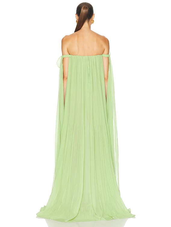 LEO LIN Jaclyn Draped Floor Length Dress in Juniper Green | FWRD LEO LIN Jaclyn Draped Floor Length Dress in Juniper Green | FWRD