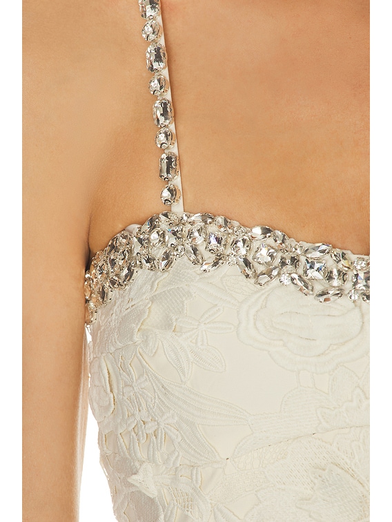 LEO LIN Sophia Embellished Lace Mini Dress in Snow | FWRD