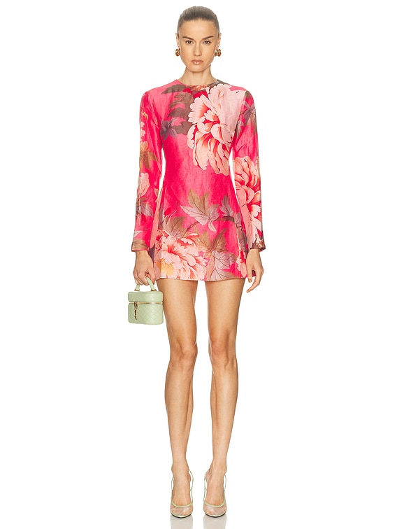 LEO LIN Aliza Long Sleeve Mini Dress in Peony Print in Peony Print