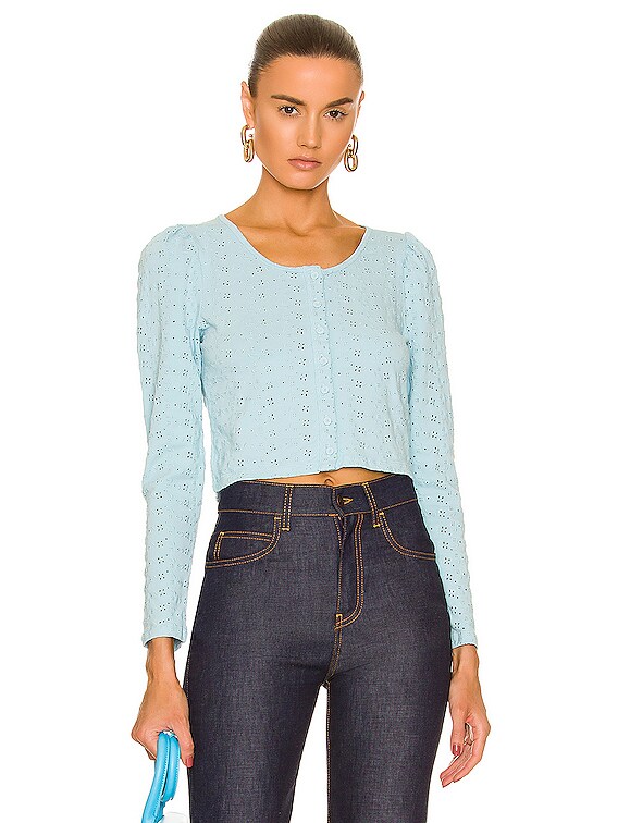 NWT LoveShackFancy Jonah selling Crop Cardigan Top Powder Blue Small