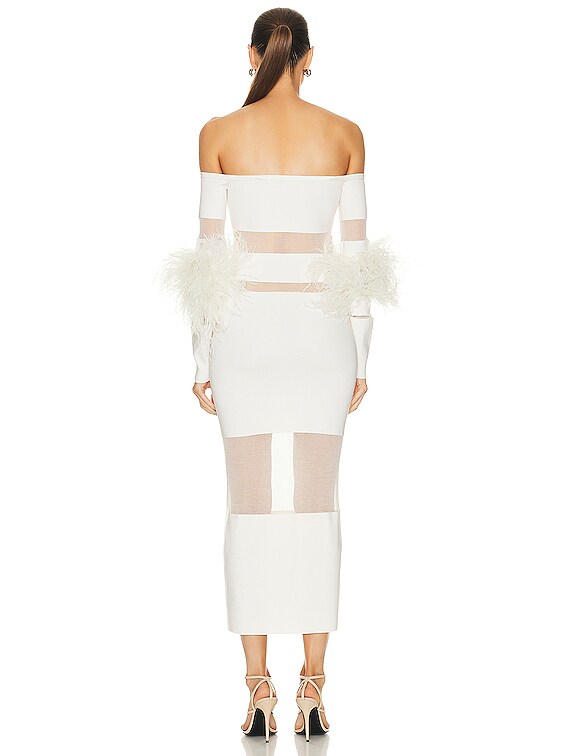 Womens LAPOINTE ivory Ostrich Feather-Detail Midi Dress