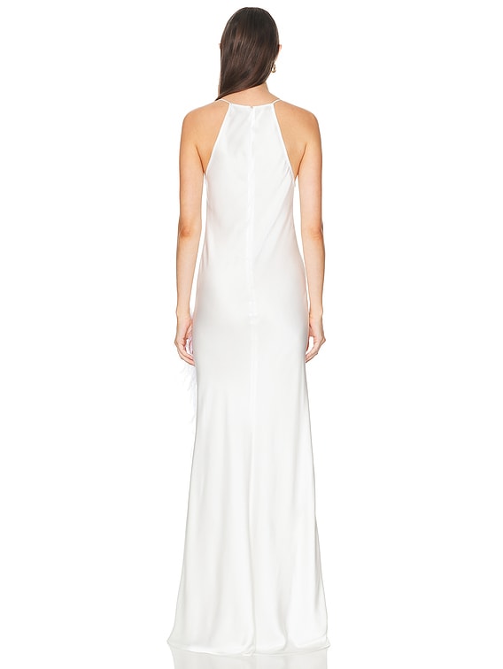 Doubleface Satin Ostrich Halter Cowl Neck Gown
