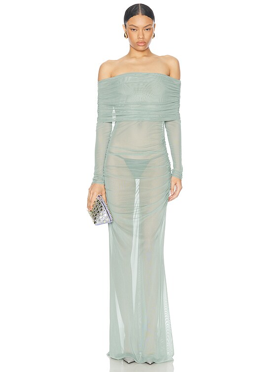 Lapointe Mesh Off The Shoulder Gown in Cyan | FWRD